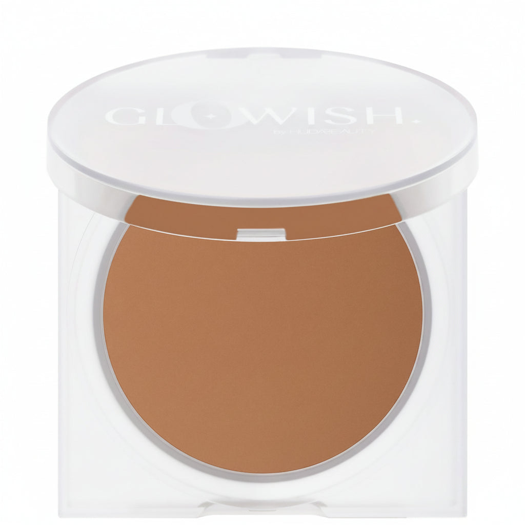 Huda Beauty GloWish Luminous Pressed Powder 08 Tan — vista principal polvo compacto