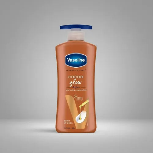 Vaseline Serum In Lotion Cocoa Glow - vista de perfil fondo gris