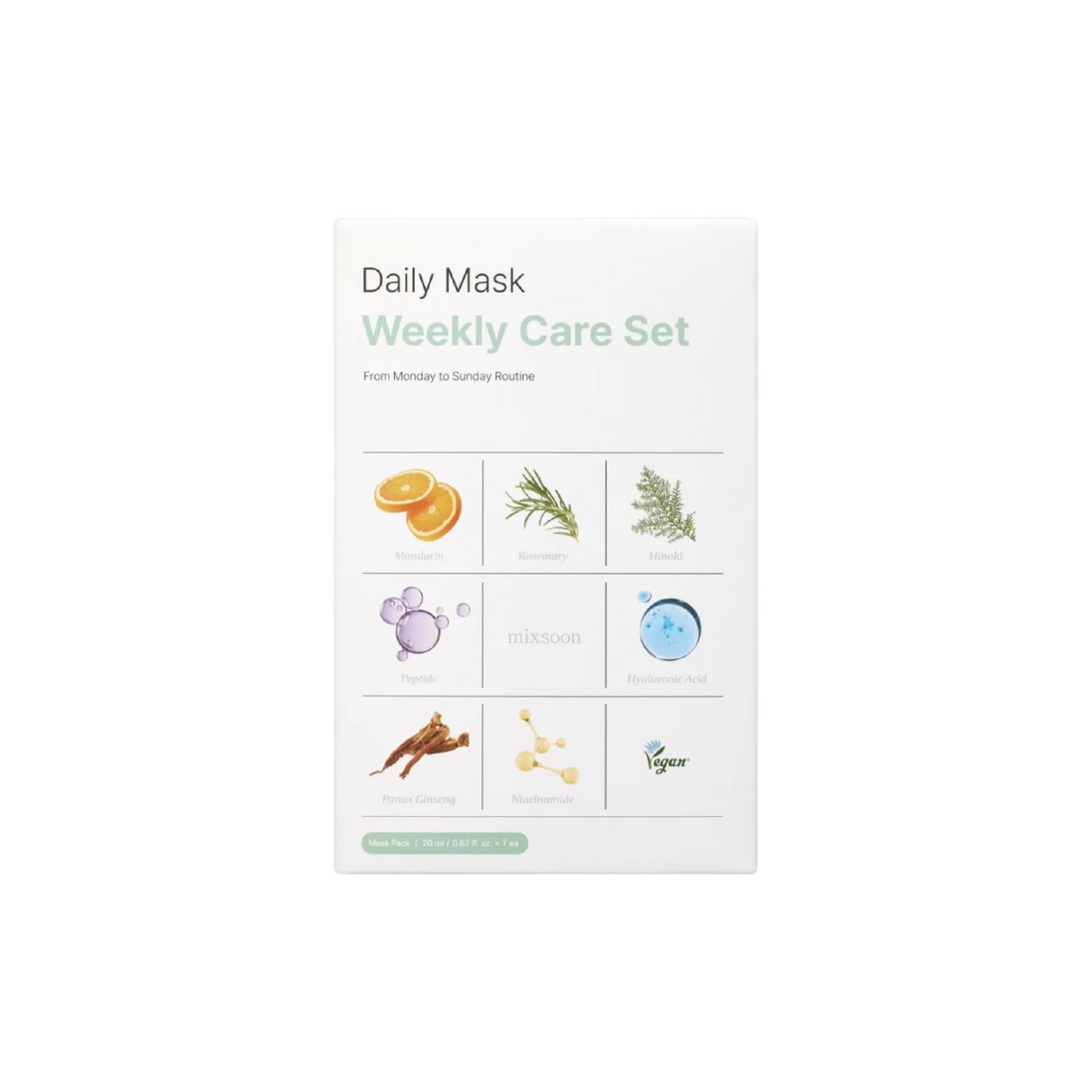 Mixsoon Daily Mask Weekly Care Set 7 mascarillas — set semanal coreano con fermentados de 72 horas