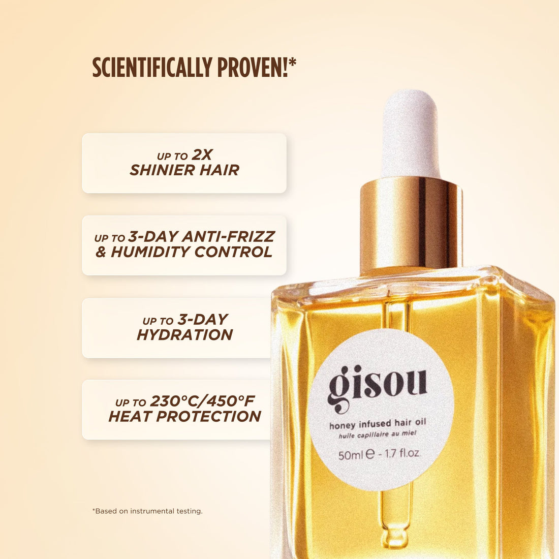 Gisou Honey Infused Hair Oil textura dorada — fórmula con miel y aceites nutritivos