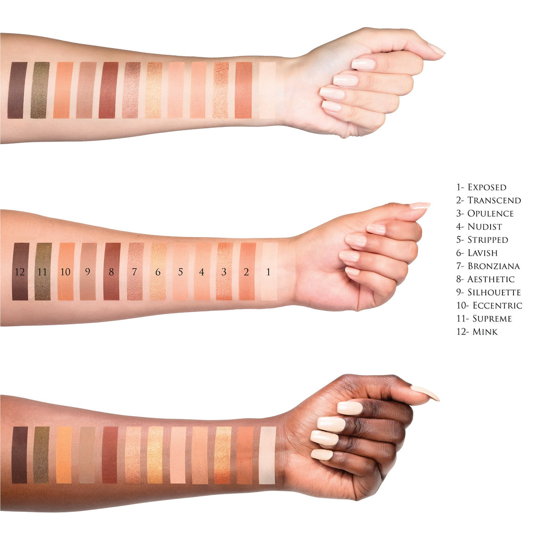 Artist Couture Supreme Nudes Palette swatches 12 sombras en piel