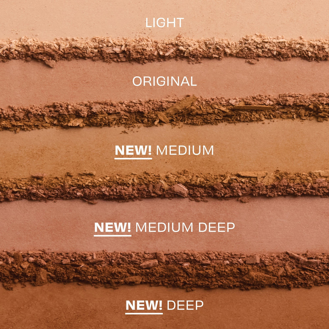 Comparativa de tonos del Benefit Hoola Matte Bronzer: Light, Original, Medium, Medium Deep y Deep