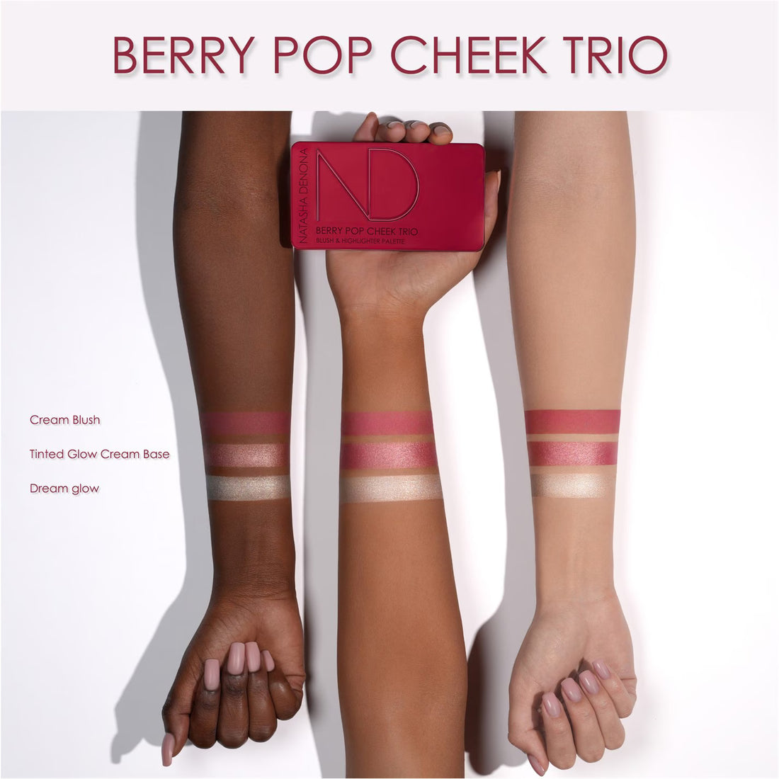 Natasha Denona Berry Pop Cheek Trio blush iluminador mejillas berry — Glowup Makeup
