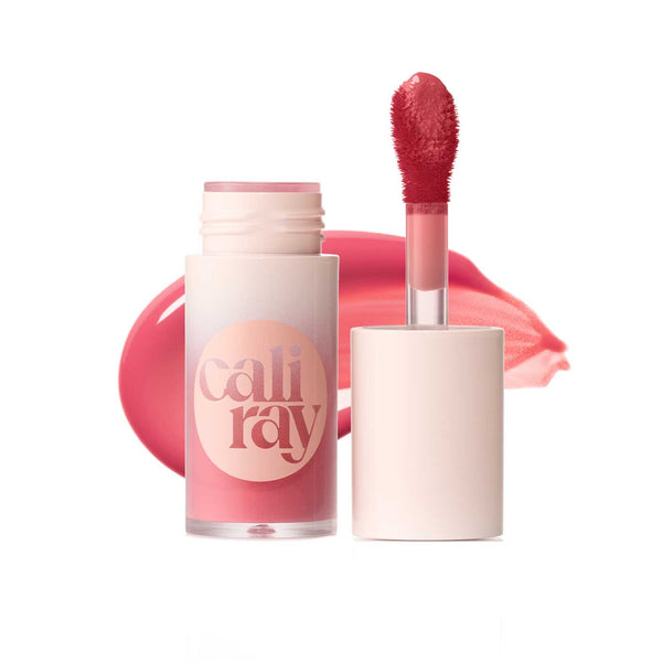 Caliray Socal Superbloom Wild Flower lip cheek tint packaging con swatch rosa