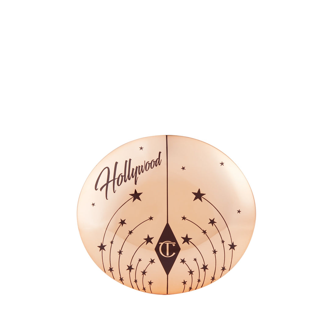 Charlotte Tilbury Hollywood Highlighter Bronze Glow estuche cerrado con espejo sobre fondo blanco