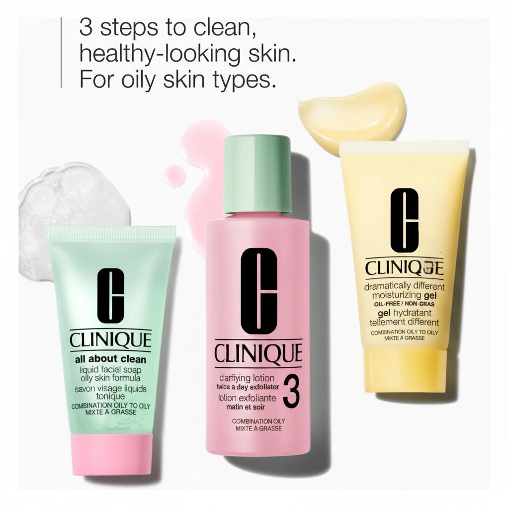 Clinique 3 Pasos Tipo 3 set vista frontal 3 productos rutina