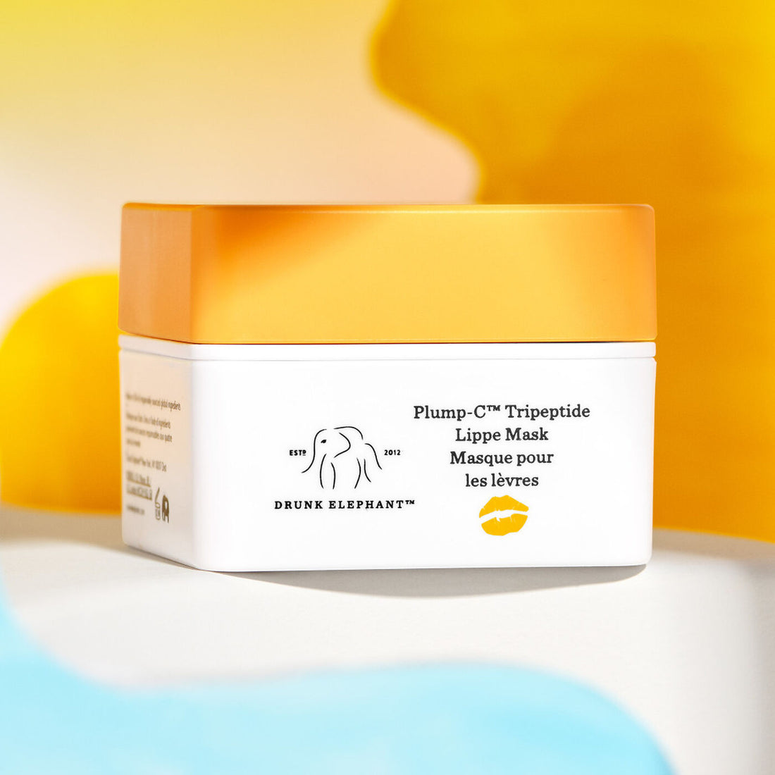 Detalle del pote del Plump-C Tripeptide Lippe Mask de Drunk Elephant con su logo del elefante