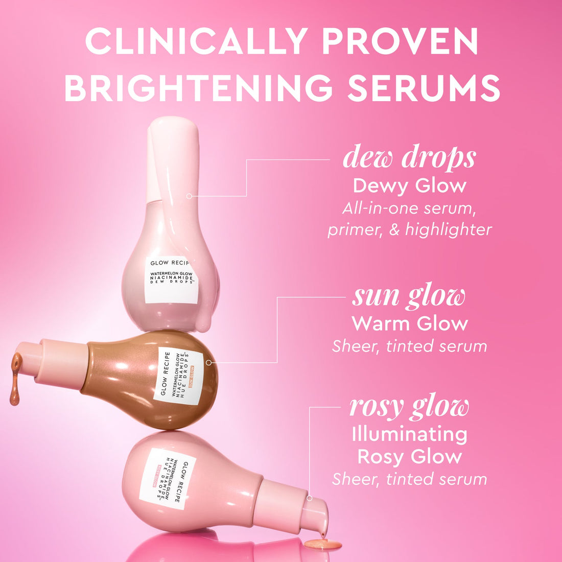 Comparación de los tonos Sun Glow y Rosy Glow del Glow Recipe Watermelon Glow Niacinamide Hue Drops