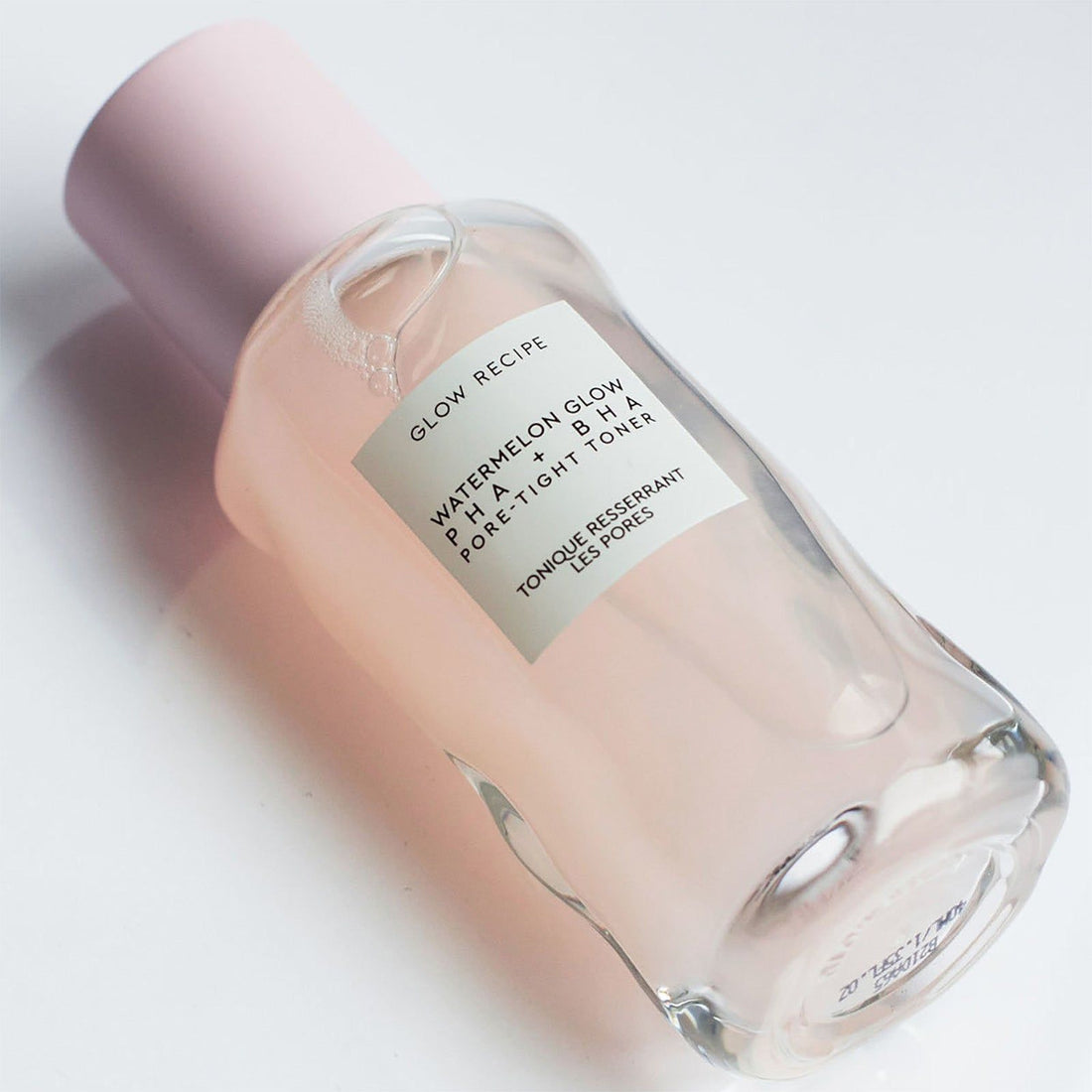 Glow Recipe Watermelon Glow Pore-Tight Toner 40ml vista en detalle de la etiqueta y textura rosada