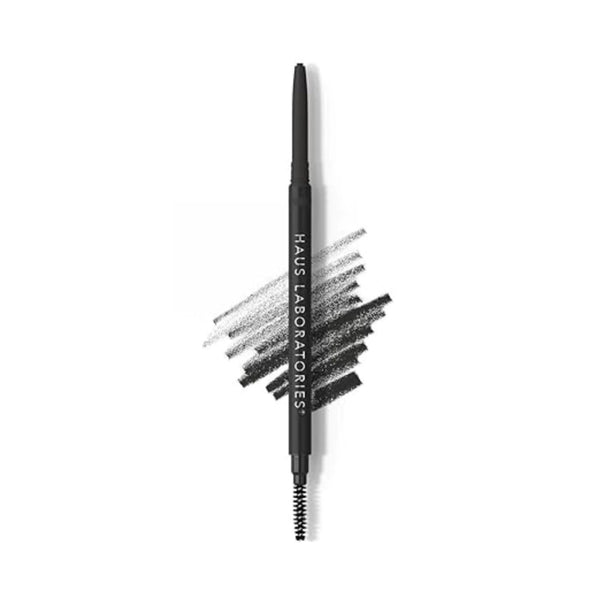 Haus Labs The Edge Precision Brow Pencil tono Noir con swatch negro sobre fondo blanco