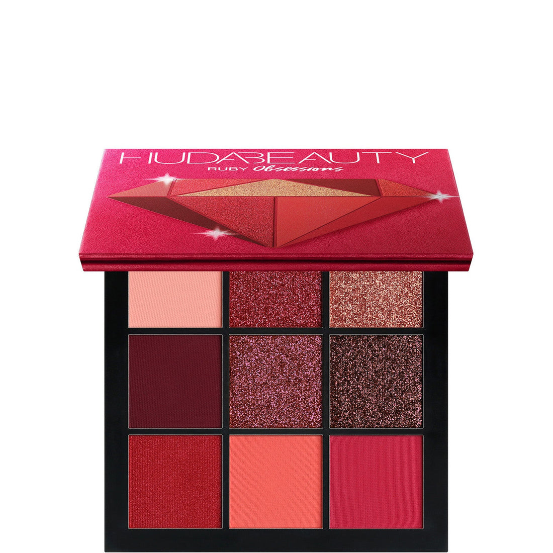 Huda Beauty Ruby Obsessions Palette packshot sobre fondo blanco