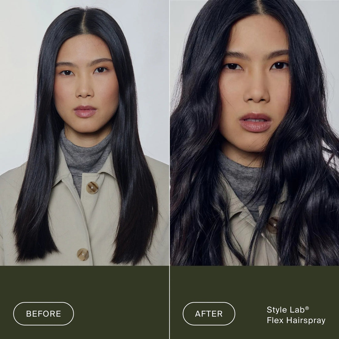 Antes y después del Living Proof Style Lab Flex Hairspray
