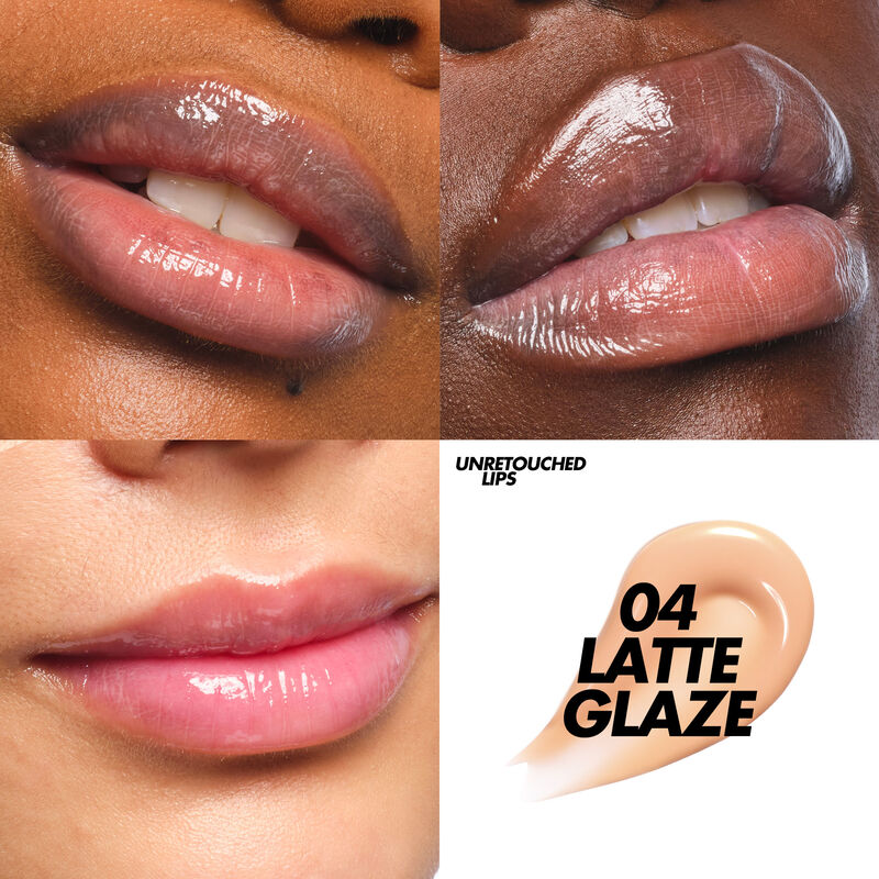Make Up For Ever Super Boost Lip Gloss 04 Latte Glaze swatch nude beige durazno en labios brillo espejo
