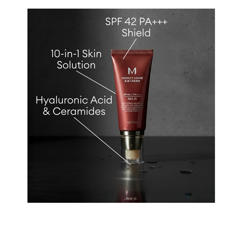 Missha M Perfect Cover BB Cream - SPF42 PA+++, acido hialuronico y ceramidas