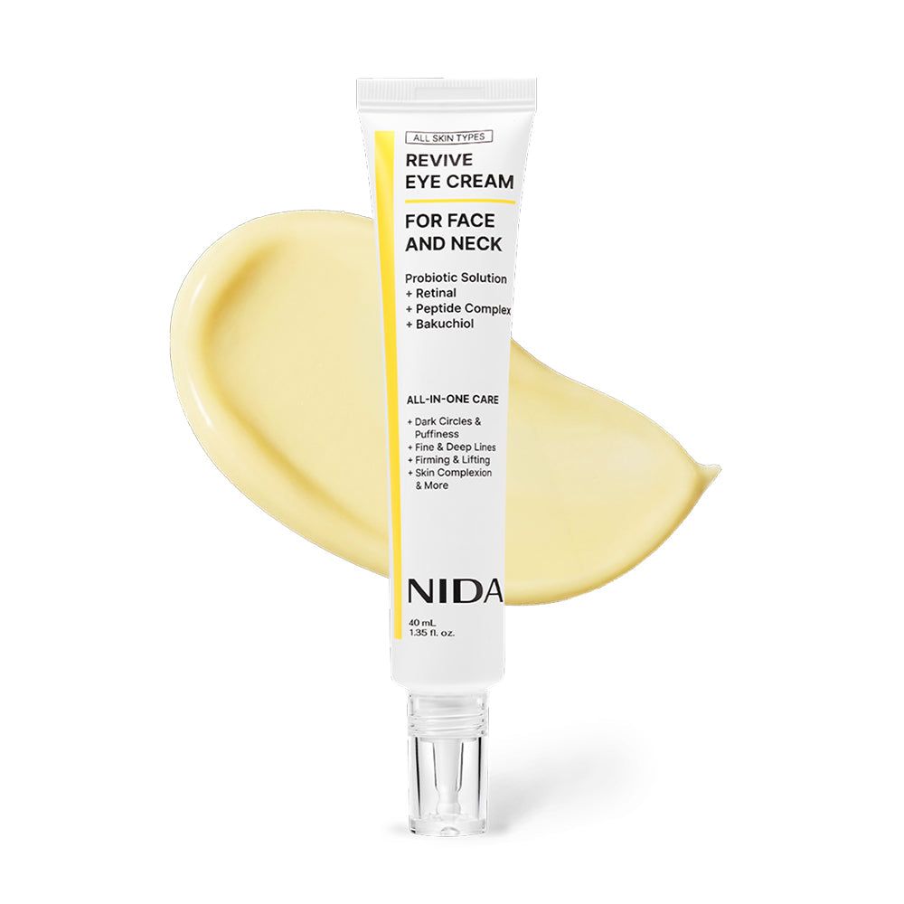 NIDA Revive Eye Cream for Face and Neck 30ml tubo con retinal, bakuchiol y péptidos — Glowup Makeup
