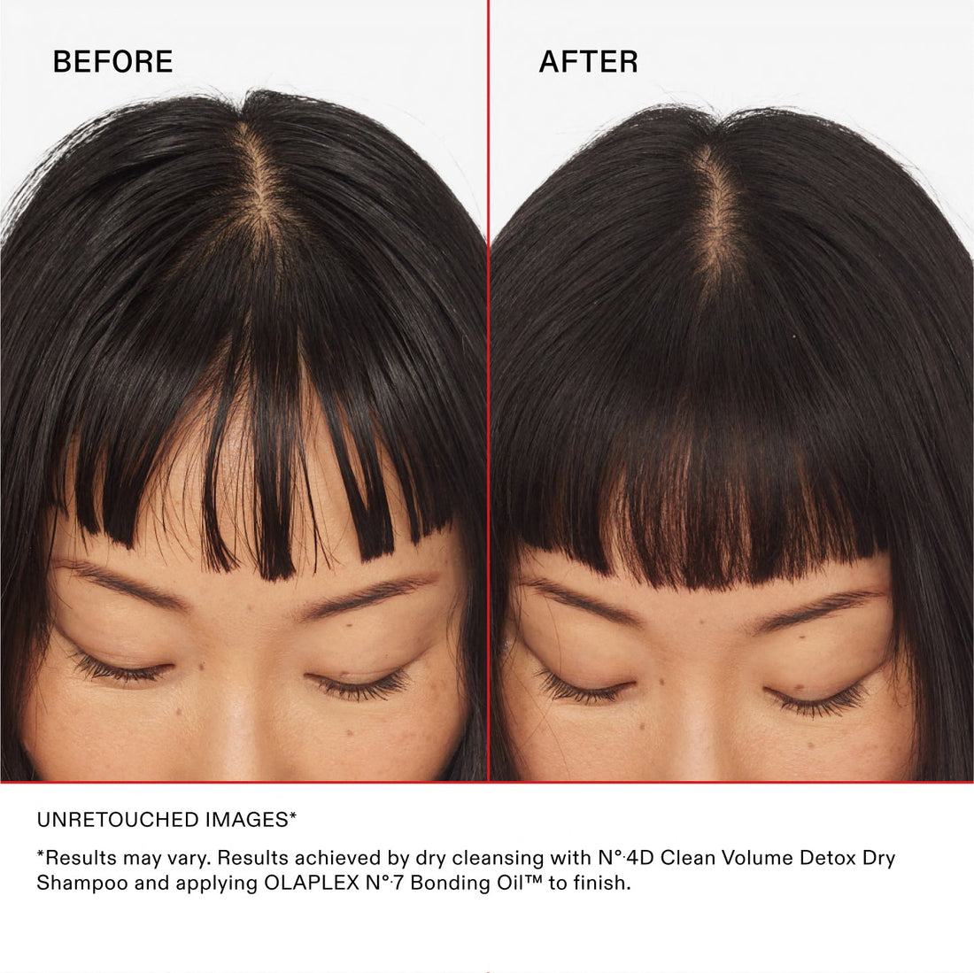 Antes y después del Olaplex Nº.4D Dry Shampoo: raíz con menos grasa y más volumen