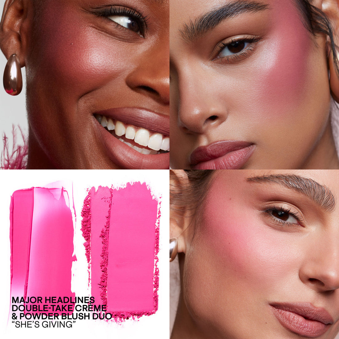 Patrick Ta Blush Duo She’s Giving aplicado en distintos tonos de piel