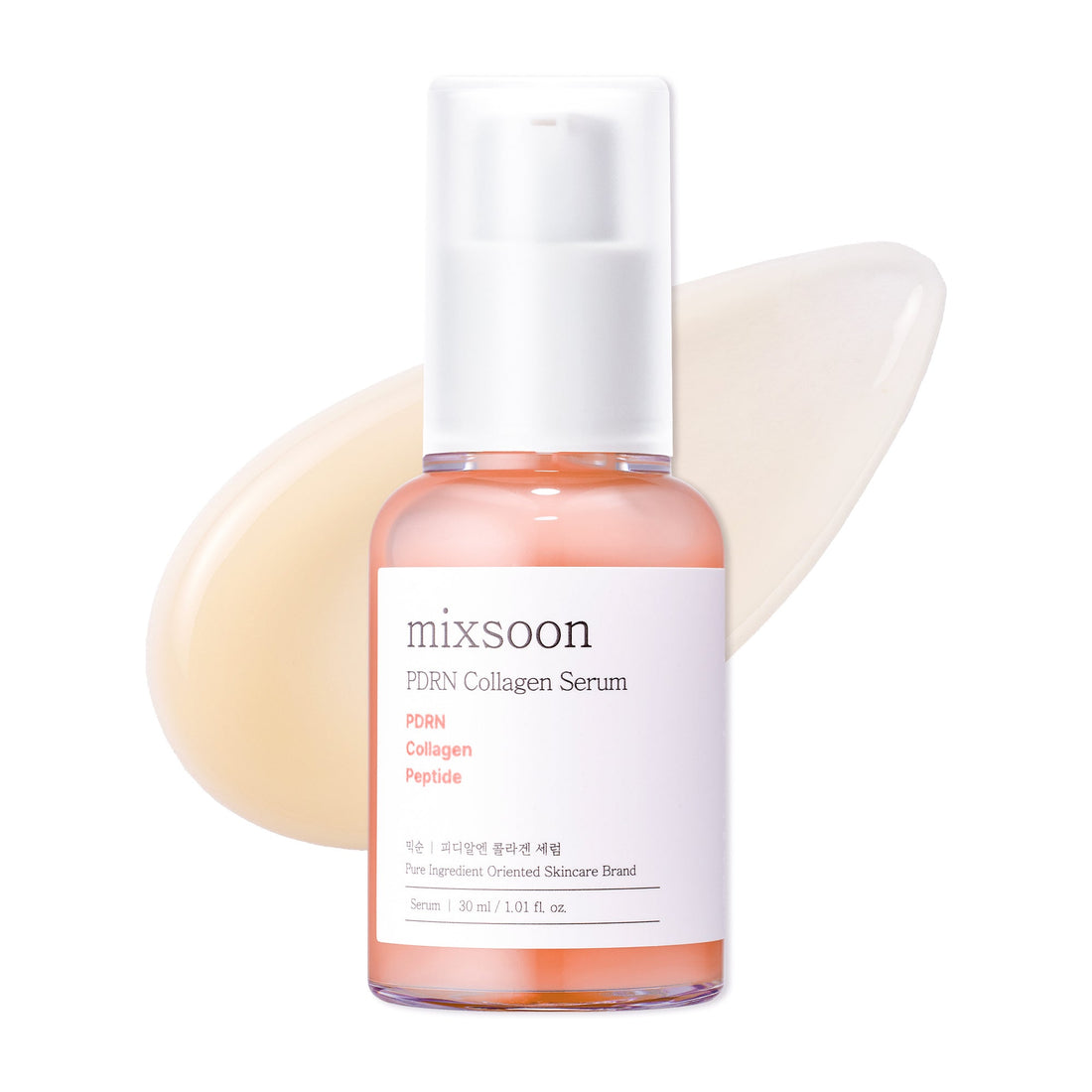 Mixsoon PDRN Collagen Serum textura — fórmula viscosa de absorción rápida sin pegajosidad
