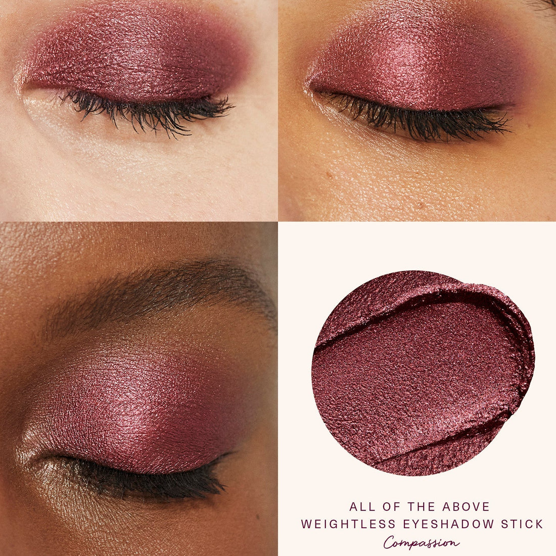 Rare Beauty Compassion macro detalle textura cremosa burgundy
