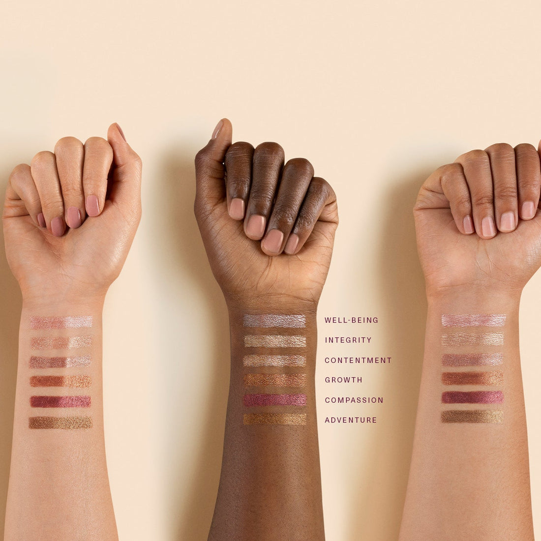 Rare Beauty All of the Above Eyeshadow Stick arm swatches 6 tonos comparativa