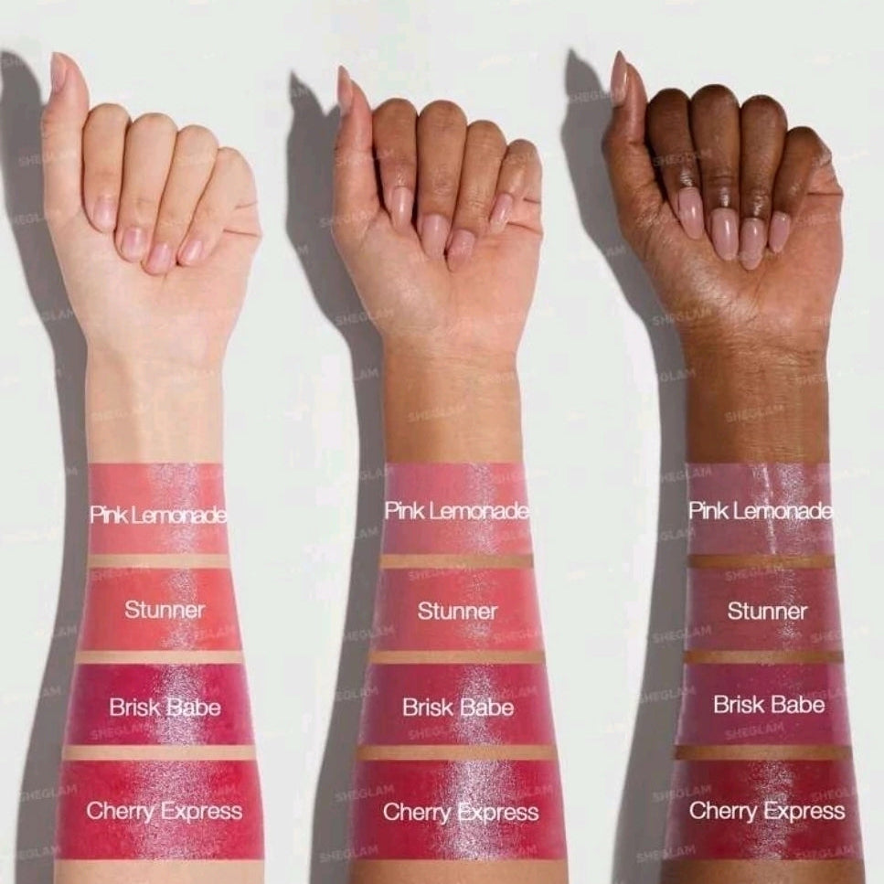 SHEGLAM Glass Glow Cherry Express textura cremosa hidratante