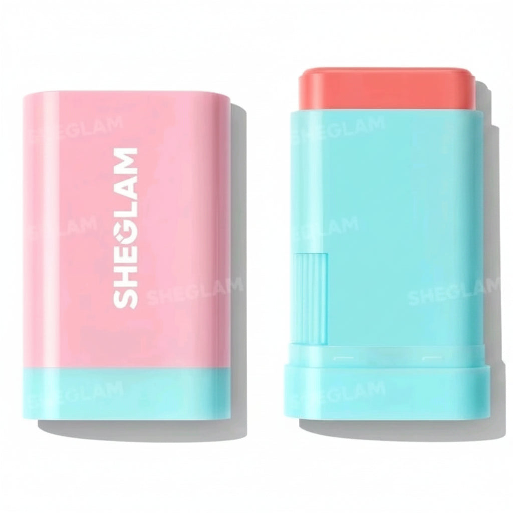 SHEGLAM Glass Glow Stunner rubor en barra coral rosado packaging